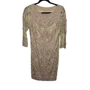 Sue Wong Nocturne Beaded Ivory Cream Appliqué Bodice Evening Formal Dress 12